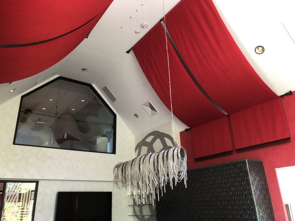 Ceiling mount panels reduce noise levels and echoes.