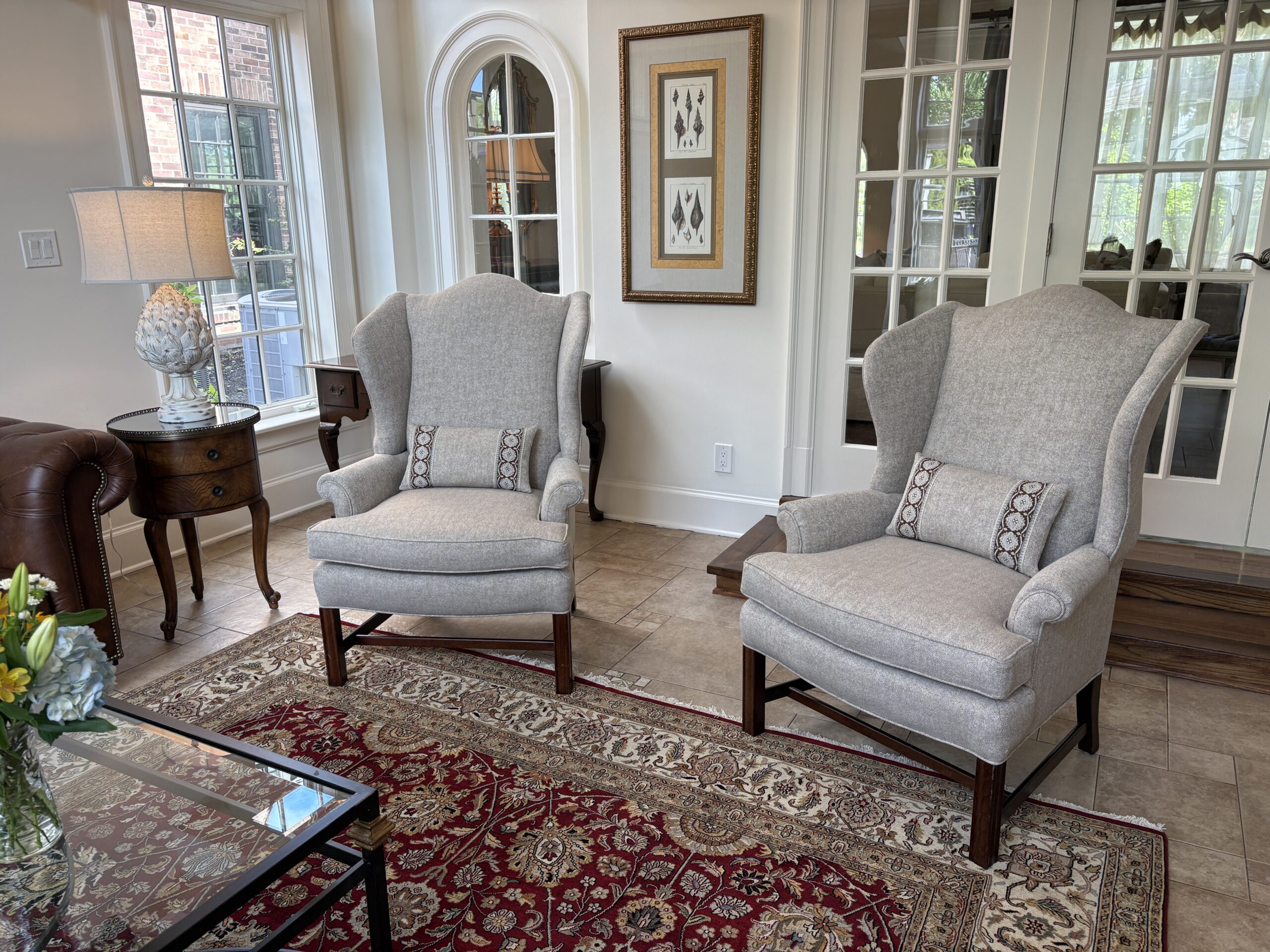 Wingback chairs and pillows